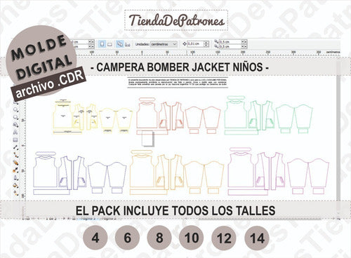 Tienda de Patrones Molde Coreldraw Campera Niños Bomber Jacket Talles 4 Al 14 2