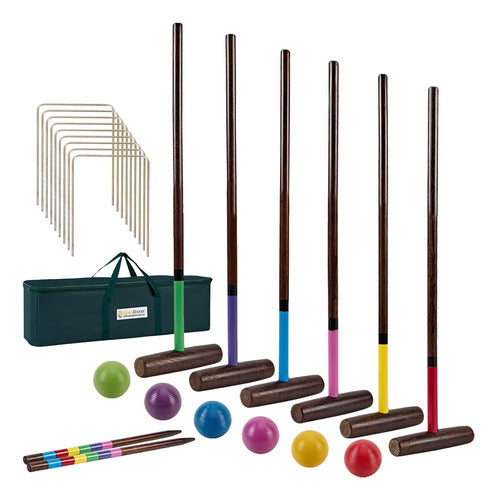 Spexdarxs Classic Croquet Set for 6 Players, Wooden Mallets 28" 0