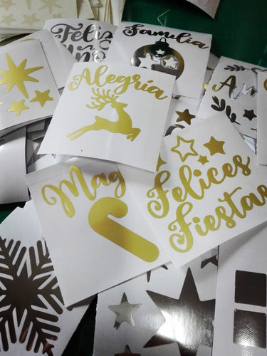 Set of 10 Gold Christmas Letter Decals for Glasses - Cut Vinyls 0