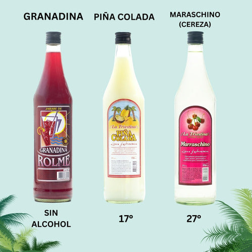 Piña Colada Maraschino Granadina Tragos Tropical Pack Bar X3 1