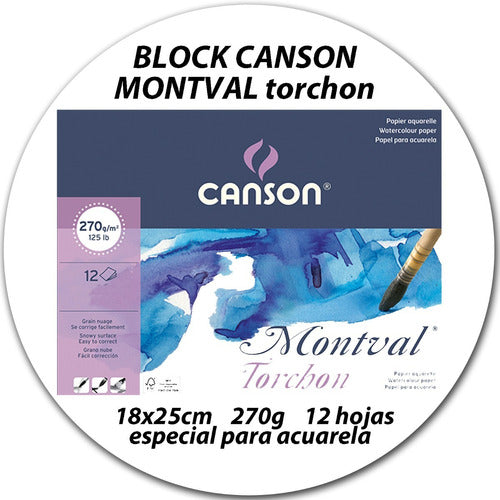 Canson Montval Torchon 18x25 12 Hojas Para Acuarela 270 Gms 1