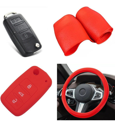 Cubre Volante + Funda Llave Silicona Volkswagen Gol - Rojo 0