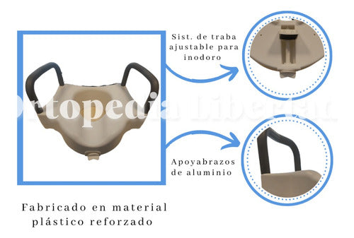 Asiento Eleva Inodoro Fijo De Aluminio Con Manijas Y Traba 2