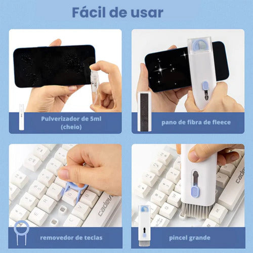 Escova Macia Limpa Teclado Pc Limpador Fone De Ouvido 7 Em 1 5