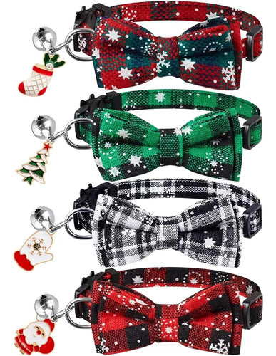 LLHK 4 Pack Christmas Cat Collars with Bowtie and Bell 0