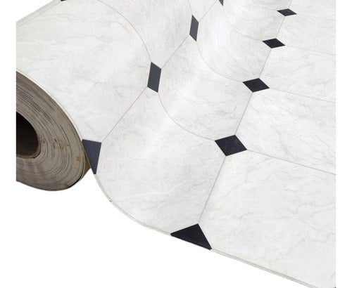 Vinyl Flooring Roll 1.5mm White Ceramic with Black Diamond Design per m² 1