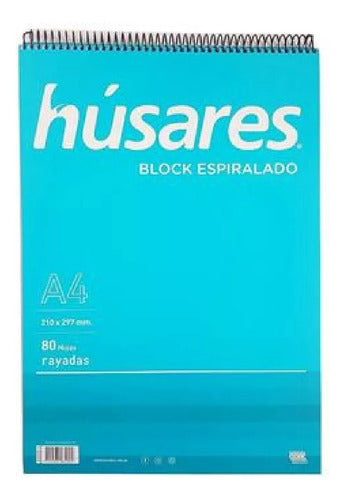 Húsares Block A4 Spiral Bound Ruled 80 Sheets + 4 Highlighters 1