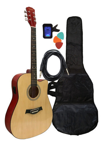 Sunset FK60 Electroacoustic Guitar with Case, Tuner, Cable 0