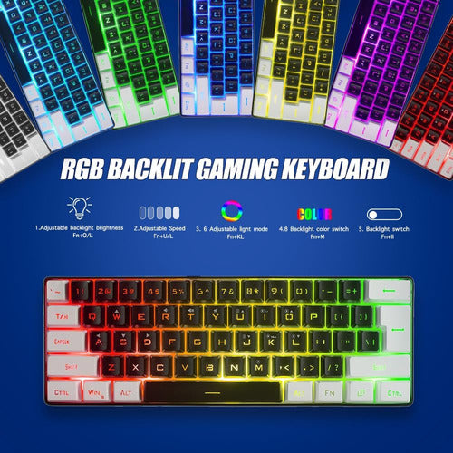 Teclado Portátil Rgb Retroiluminado De 61 Teclas Negro Y Bla 1