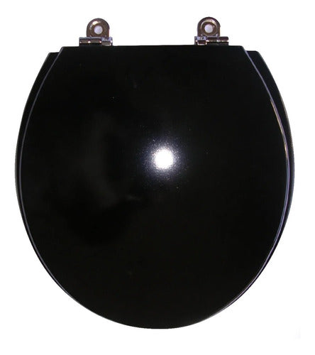 Wooden Florence Black Toilet Seat Cover with Chrome Hinges 0