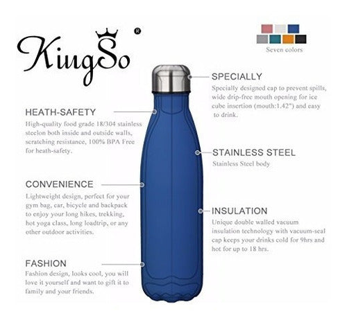 Kingso Botella Agua Acero Inoxidable 17 Oz Azul 5