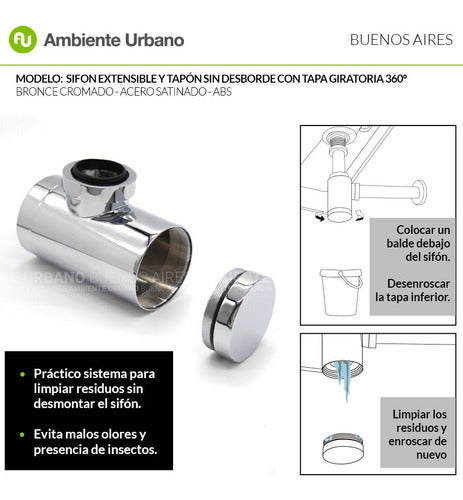 Drain Plug and Siphon for Overflow-Free Sinks - 100% Bronze 6