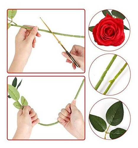 Cewor 15pcs Artificial Red Silk Roses with Long Stem - Party 2
