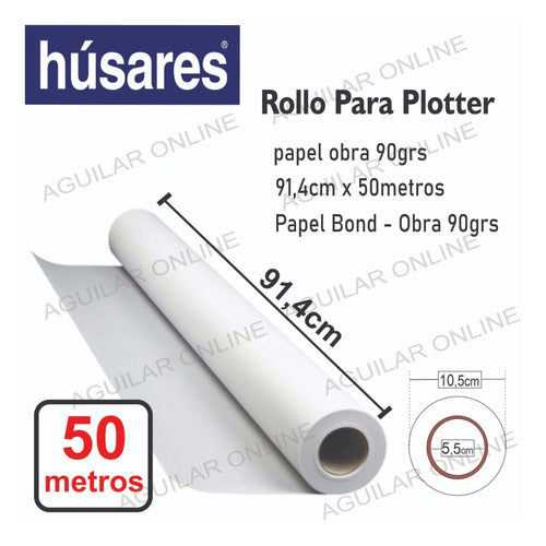 Husares Plotter Paper Roll 91.4cm 50 Meters 90gsm 1