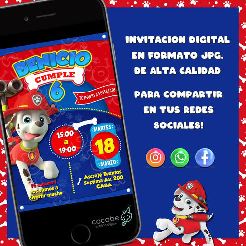 COCOBE Digital Birthday Invitation Marshall Paw Patrol Card 1