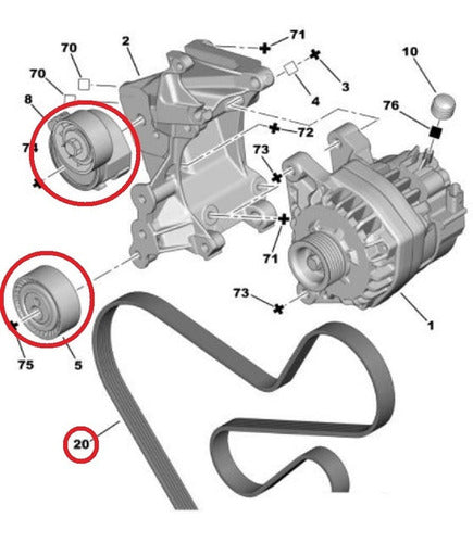 2 Tensores + Correa Poli V Peugeot Partner Berlingo 1.9 D 1