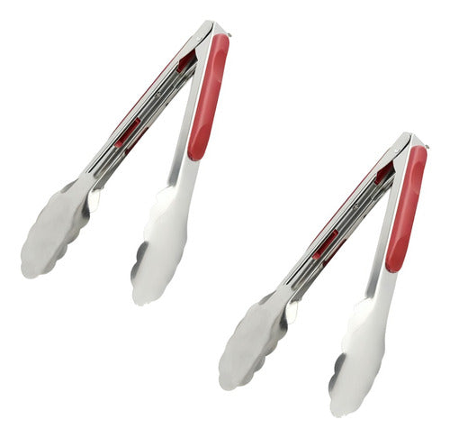 Set X 2 Pinza Multiuso Acero Inoxidable Grande Mango Rojo 0