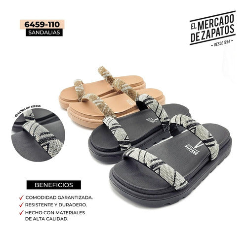 Vizzano Sandalias Mujer Chinelas Zuecos Casuales Confort Con Brillos 5