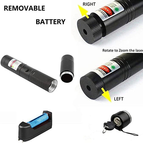 Professional Green Laser Pointer 100mW Rechargeable Battery with Key 3