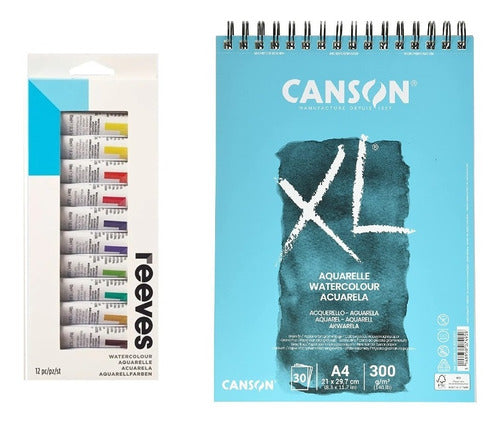 Reeves Aquarelas Pomo X12 Colores + Block Canson Xl A4 300gr 0