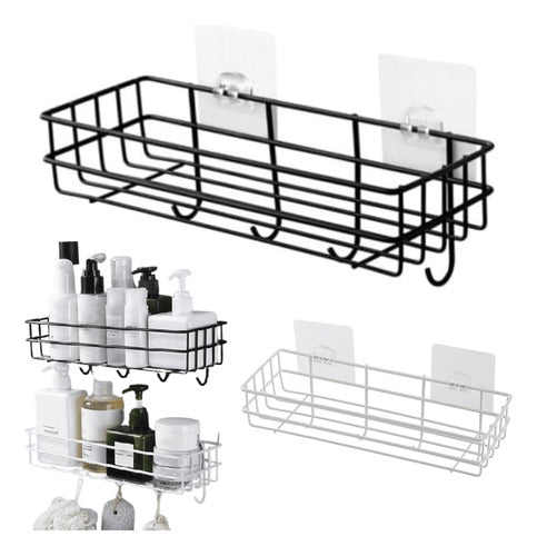 Genius.Uy Adhesive Metal Organizer Basket for Kitchen and Bathroom with Hooks 0