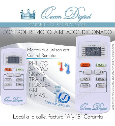 Queen Digital Remote Control for Sigma Philco Sanyo Yx1f Air Conditioner 1