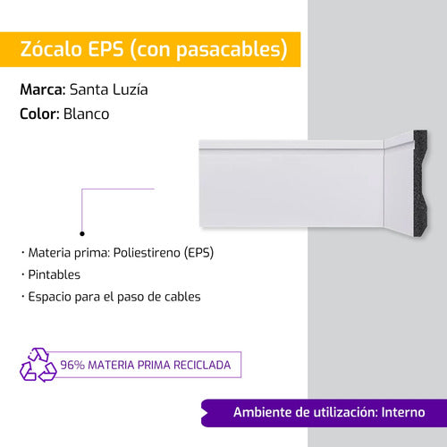 Santa Luzia Zócalo Eps Pasacable Con Frizo Pintable Resiste Agua 240cm 1