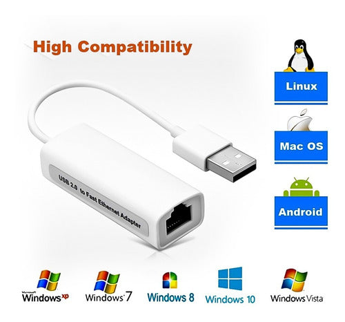 Adaptador Usb Ethernet Rj45 Red Win 10 8 7 Xp 100mbits  Otec 3