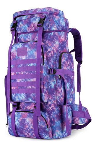 W WINTMING 70L Hiking Backpack Molle System Violet Tie-Dye 0