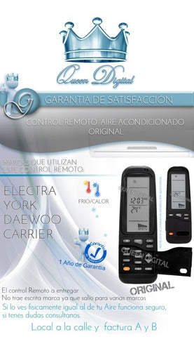 Queen Digital Remote Control for Electra York RC-3 Air Conditioner 1