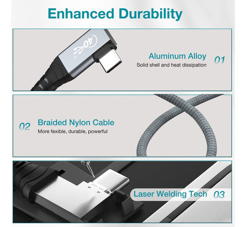 LEIRUI USB4 Right Angle Extension Cable, 1 Foot 7