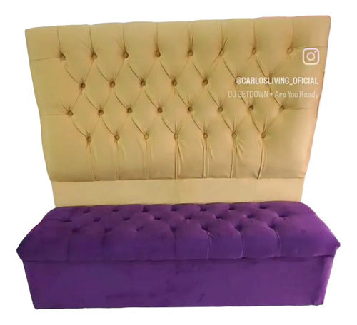 Carlos Living Chenille or Pana Upholstered Queen Headboard + Bed End Ottoman Combo 1.60m 6