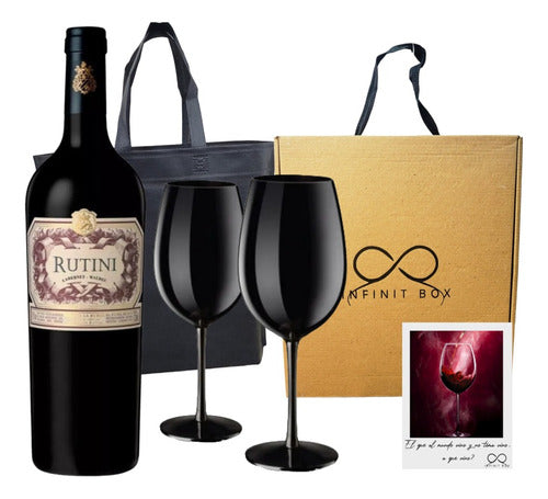 Box Regalo Empresarial Vino Rutini C Malbec + 2 Copas Negras 0