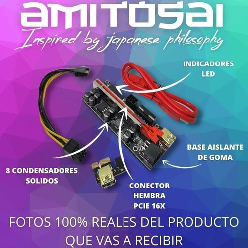 Amitosai Riser Minería Ver 009c Plus PCIe 1x to 16x Express USB 3.0 LE2 3