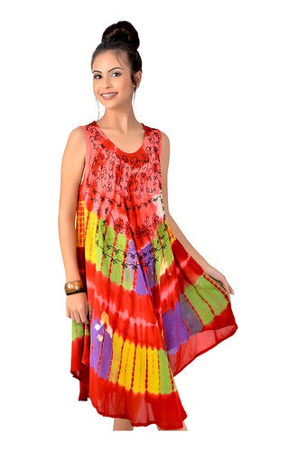 Hindu Batik Embroidered Wide Bias Cut Women's Sun Dress 3
