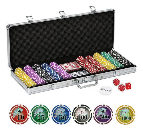 Set Poker 500 Fichas Laser Caja Metal 58x23x8cm 0