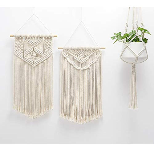 Mkono 2 Piezas Macrame Wall Hanging Art Woven Wall Decor Boh 1