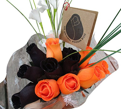 The Original Wooden Rose Halloween Black and Orange Flower Bouquet 1 Dozen 0
