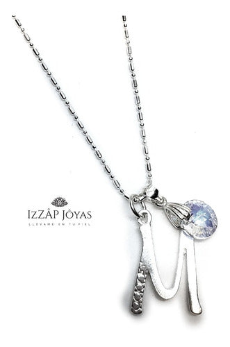 Izzap Joyas Collar + Inicial Labrada + Dije Cristal Swarovski Plata 925 0