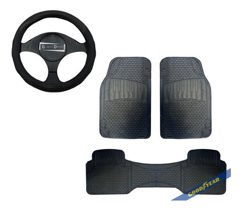 Goodyear PVC 3-Piece Car Mat Set and Steering Wheel Cover Kit 9