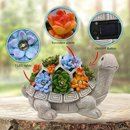 Nacome Solar Garden Outdoor Statues Turtle With Succulent 2