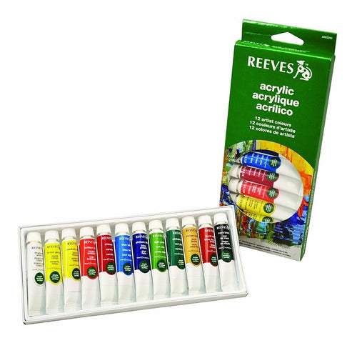 Reeves 12 Acrylics in Metal Bottle - Acrylic Paint Set 0