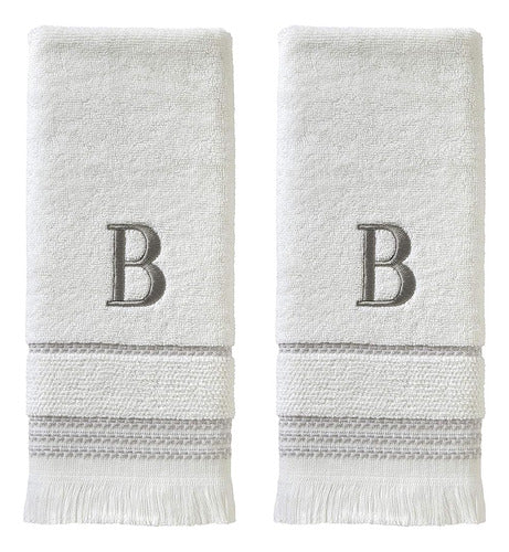 SKL Home Casual Monogram Hand Towel Set, B, 16x26, White 2 C 0