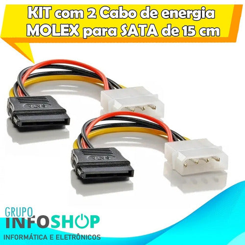 Cabo Adaptador Molex Ide Para Sata Energia - Kit Com 2 1