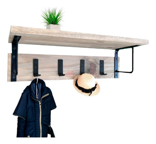 Mamut Floating Hanger Coat Rack with Iron Hooks and Wooden Shelf 1