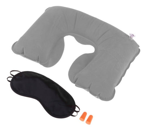 Travel Inflatable Neck Pillow Travel Kit + Eye Mask + Earplugs 0