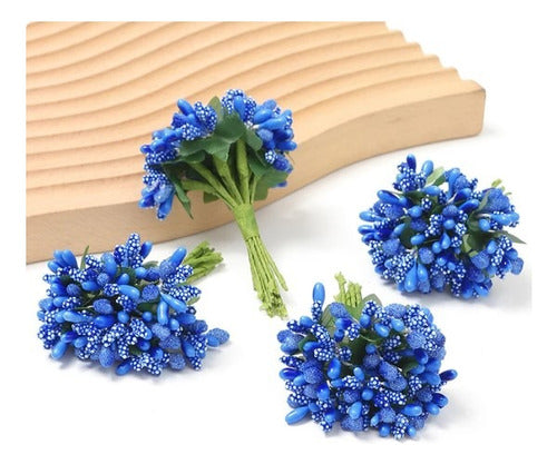 12 Buquês Flor De Pistilo 7,5cm Azul Royal 2