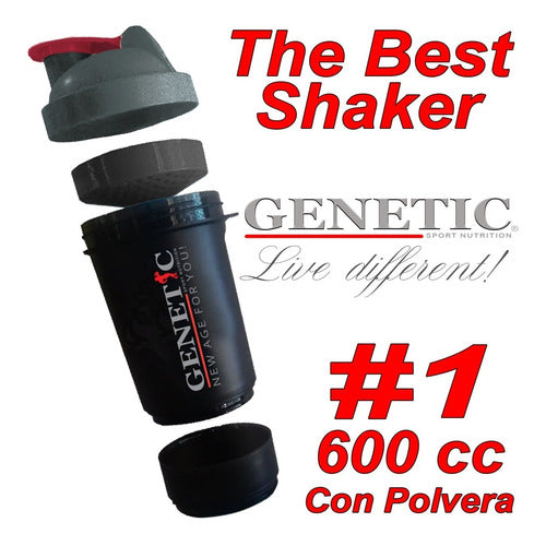 Genetic Vaso Shaker Batidos De Proteinas 600 Ml Con Polvera 1