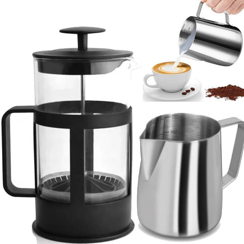 Coffee Franch French Press Carafe 600ml + Stainless Steel Milk Frothing Pitcher 0