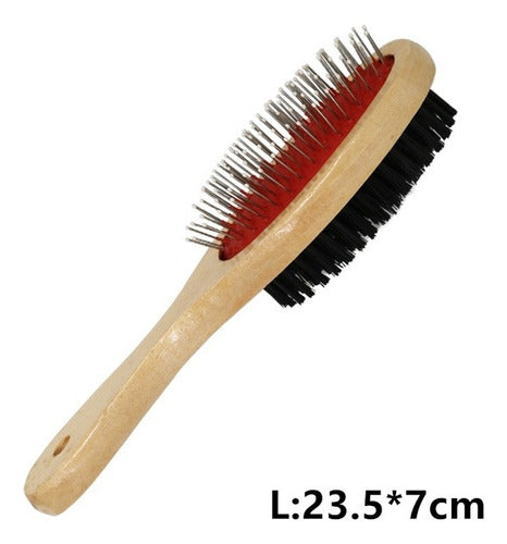 Double Brush for Dog Cat Wood Protected Tips 23cm 2